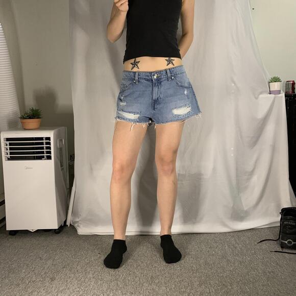 low rise distressed mini shorts - Picture 1 of 8